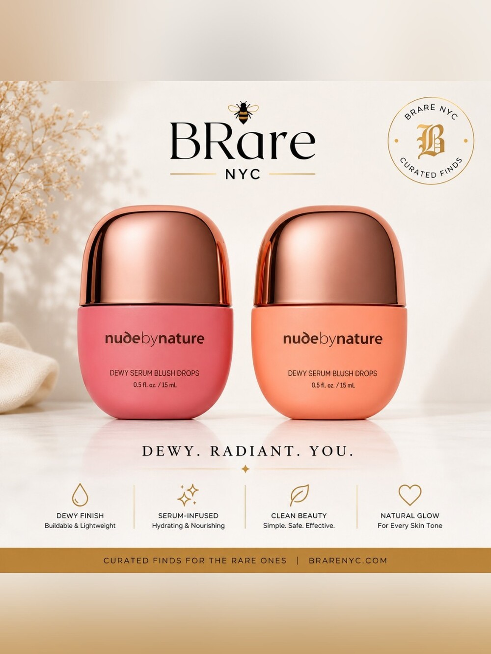 Nude by Nature Dewy Serum Blush Drops Duo | Pink Petal & Peach Crush